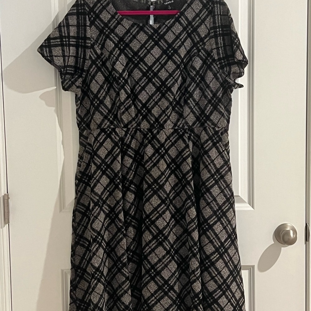 Torrid Skater Dress - Gray/black plaid